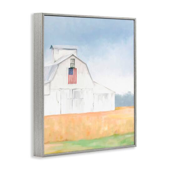 Stupell Industries American Flag White Country Barn Rural Scenery Framed Giclee Art